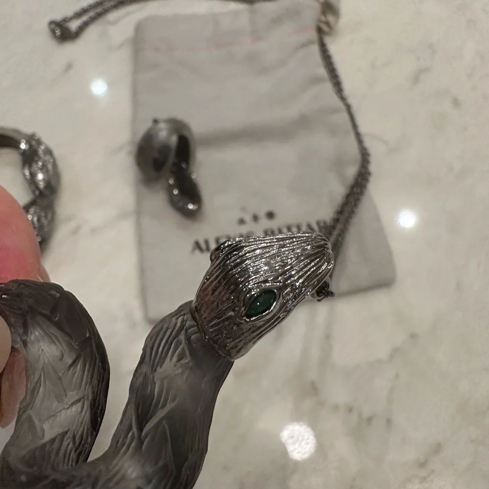 Collectors! Alexis Bittar 5 piece serpent lucite set gray w/green crystals FAB! - Picture 7 of 16